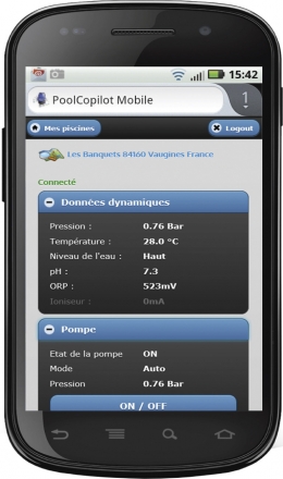 poolcopilot sur smartphone